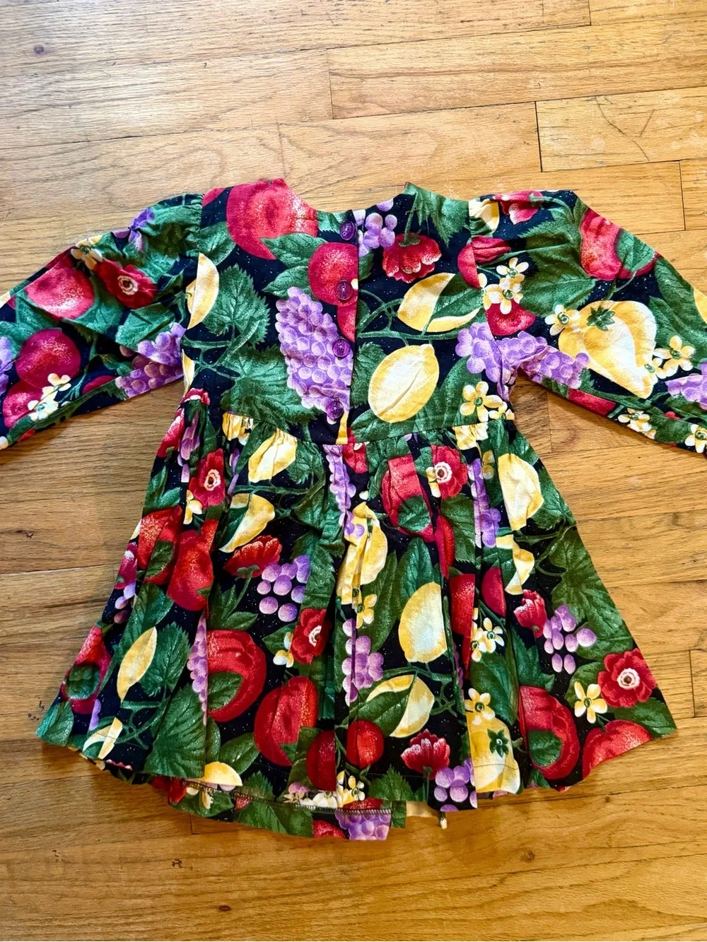 Vintage Rachel’s Kids Multicolor Fruit-Print Dress with Green Collar